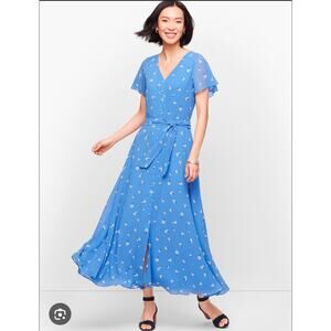 Talbots Blue Floral Midi Wrap Dress